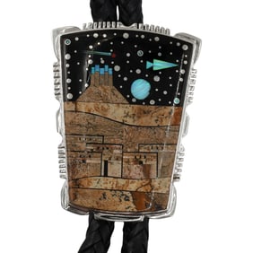 Calvin Begay Navajo Sterling Inlay Bolo Tie