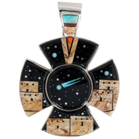 Calvin Begay Navajo Sterling Silver Multi-Stone Inlay Pendant