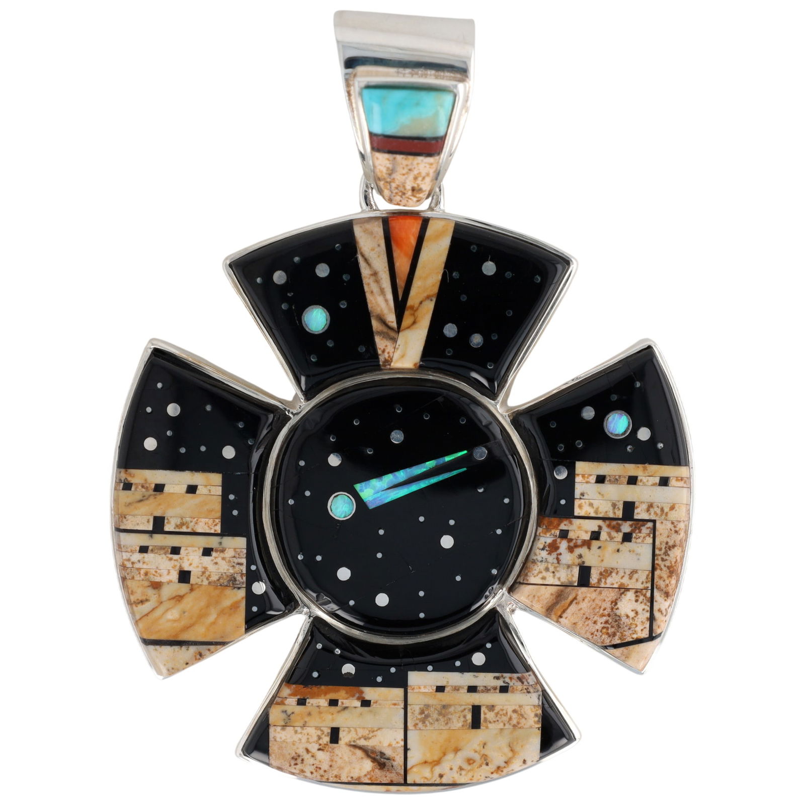 Calvin Begay Navajo Sterling Silver Multi-Stone Inlay Pendant (1 of 5)
