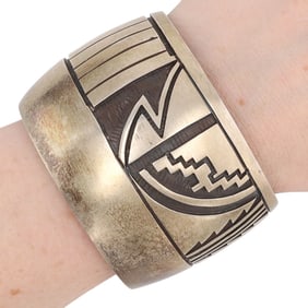 Manuel Hoyungowa Hopi Sterling Silver Overlay Cuff Bracelet