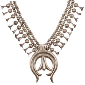 Vintage Navajo Sterling Squash Blossom Necklace