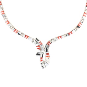 Calvin Begay Navajo Sterling Multi-Stone Inlay Necklace