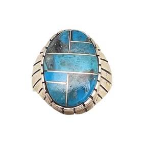 Ray Jack Navajo Sterling Kingman Turquoise Ring Sz 10