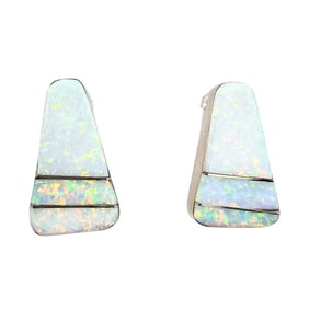 Signed Genuine Indian Handmade Sterling Opal Inlay Earrings