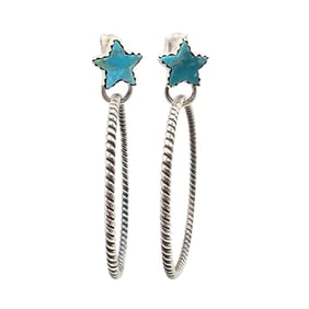 Hada Collection Sterling Kingman Turquoise Hoop Earrings