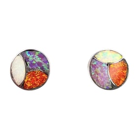 Carmichel Halo Zuni Sterling Opal Earrings