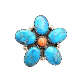 Hada Collection Sterling Spiny Turquoise Adjustable Ring