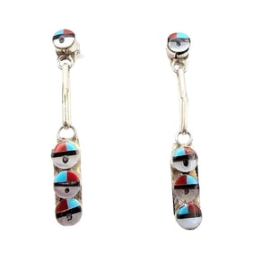 Zuni Sterling Multi-Stone Inlay Dangle Earrings