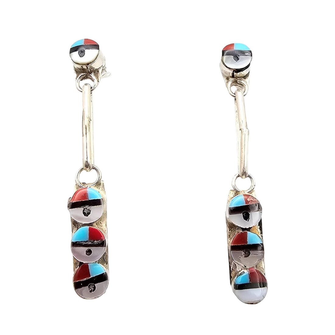 Zuni Sterling Multi-Stone Inlay Dangle Earrings (1 of 4)