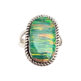 Victor Thompson Navajo Sterling Opal Ring Sz 8.5