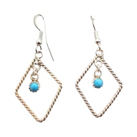 Navajo Sterling Diamond-Shaped Earrings with Turquoise