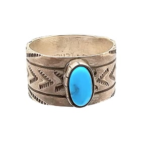Rick Enriquez Navajo Sterling Kingman Turquoise Ring Sz 10