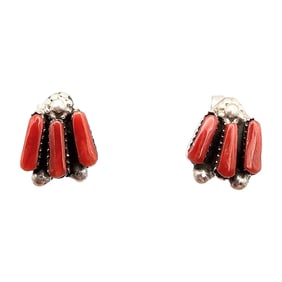 Carlene Hattie Zuni Sterling Red Coral Earrings