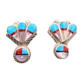 Clarence Pedro Zuni Sterling Sunface Earrings