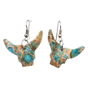 Blue Indigo Turquoise Cow Skull Slab Earrings