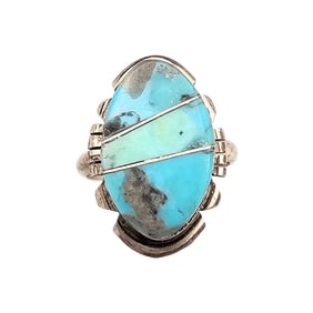 Sterling Kingman Turquoise Ring Sz 9.5, By Brandon Etcitty