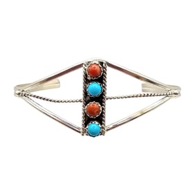 Sterling Red Coral Turquoise Bracelet by Janice Spencer