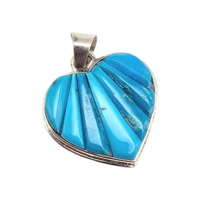Julius Burbank Navajo Kingman Turquoise Heart Pendant