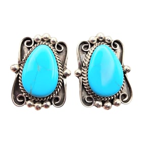 Lionel Caladito Navajo Sterling Kingman Turquoise Earrings