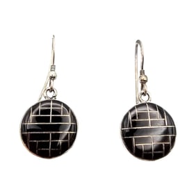 Native Onyx Inlay Drop Sterling Earrings