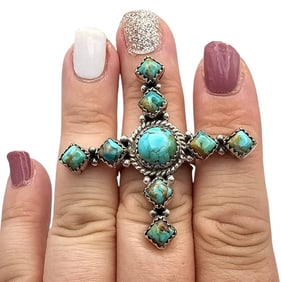 Hada Collection Kingman Turquoise Adjustable Sterling Ring