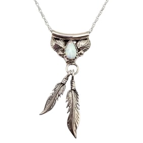 Sharon McCarthy Navajo Sterling Opal Necklace with Feather Pendant