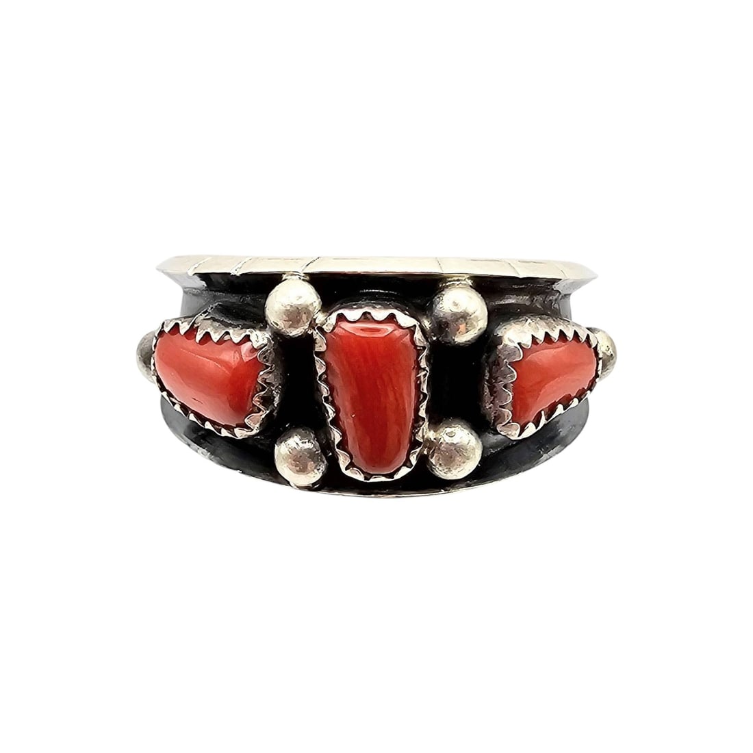 Red Coral Ring by Reed Charley, Navajo Handmade, Sterling Sz 12 (1 of 5)