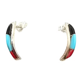 Ken Lonjose Zuni Sterling Multi-Stone Earrings