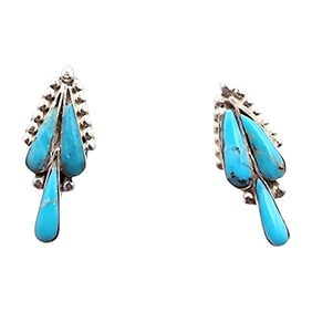 Vincent Hooee Zuni Sterling Kingman Turquoise Earrings