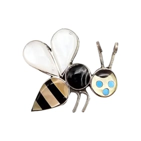 Angus Ahiyite Zuni Sterling Multi-Stone Bee Pendant