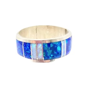 Bernard Cachari Zuni Sterling Opal Inlay Ring Sz 9