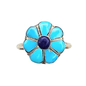 Native Turquoise Lapis Sterling Ring Sz 6
