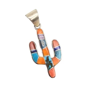 Aldora Henry Navajo Sterling Cactus Inlay Pendant