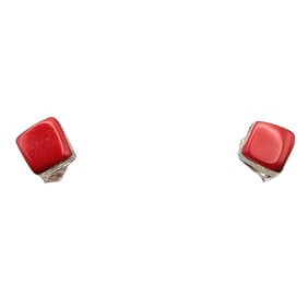 Sterling Coral Stone Stud Earrings