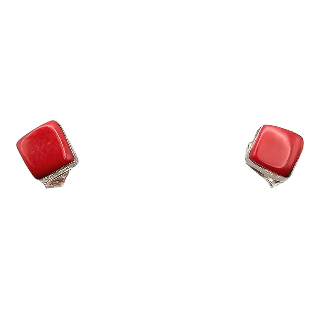 Sterling Coral Stone Stud Earrings (1 of 4)