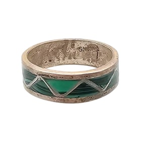 Sterling Malachite Ring by Roger Morgan, Navajo Handmade Sz 8