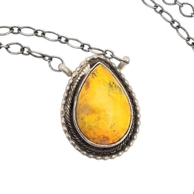 Navajo Sterling Bumblebee Jasper Pendant Necklace by Scott Skeets