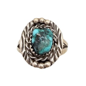 Sterling Kingman Turquoise Navajo Ring by Freda Martinez Sz 7.5