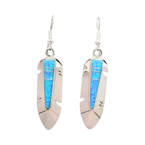 Mary Yazzie Navajo Sterling Opal Feather Earrings