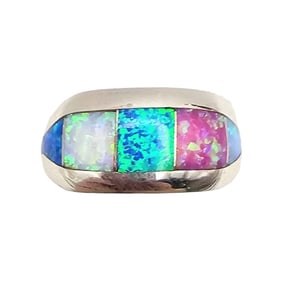 Norvin Johnson Navajo Sterling Opal Inlay Ring Sz 8