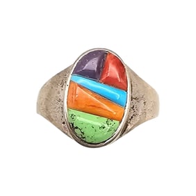 Alfred Tsosie Navajo Sterling Multicolor Ring Sz 9