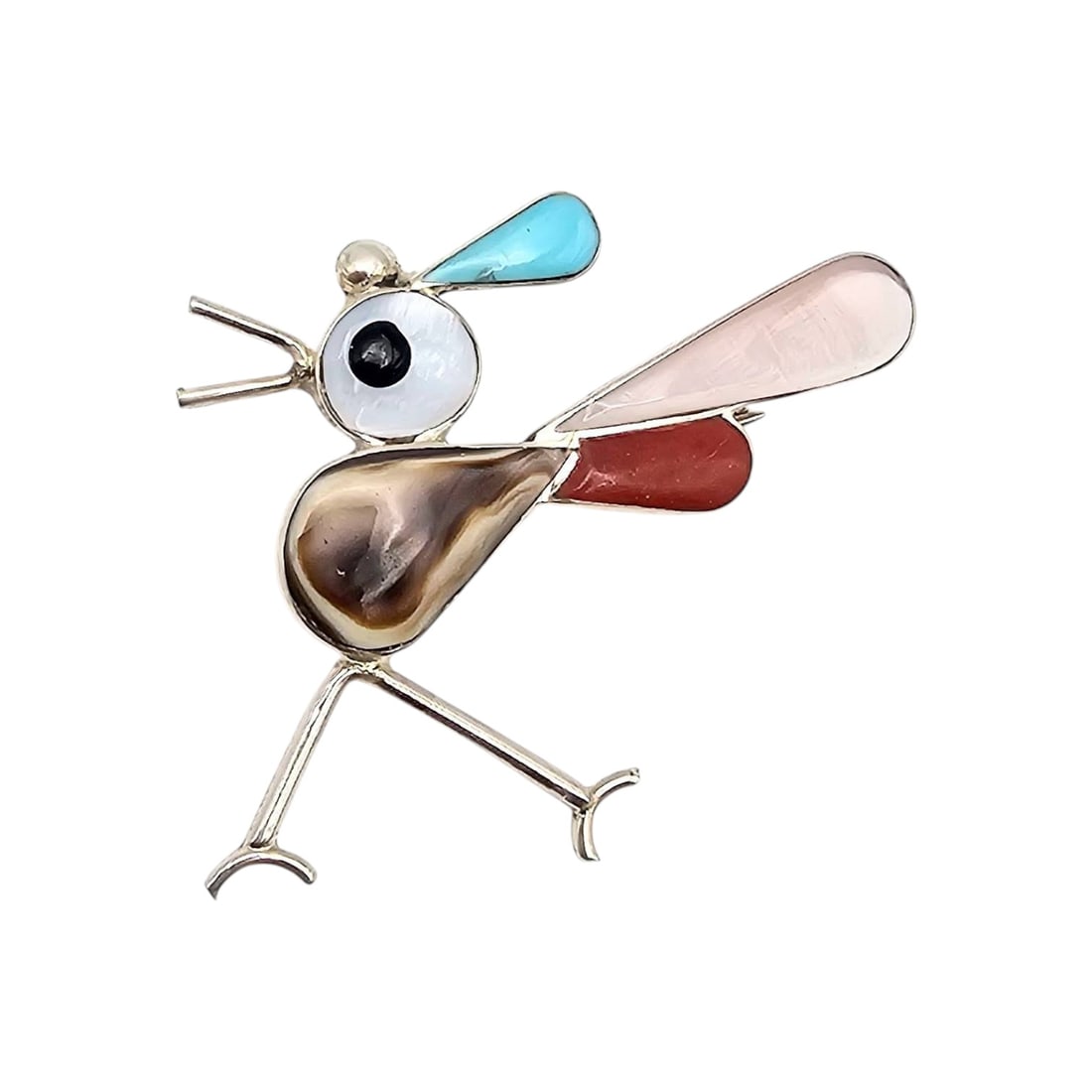 C. E. Zuni Roadrunner Sterling Multi-Stone Inlay Brooch (1 of 4)