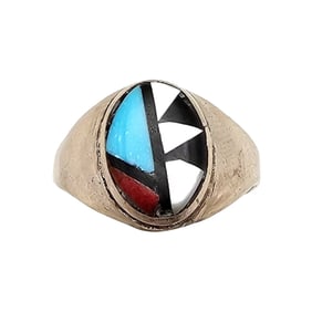Raymond Bobelu Zuni Sterling Multicolor Inlay Ring Sz 10