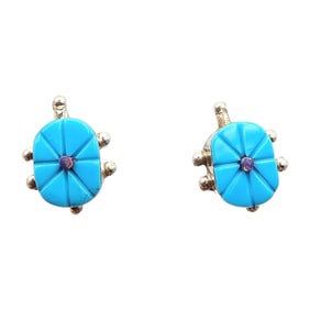 Sarah Bowannie Zuni Sterling Kingman Turquoise Opal Earrings