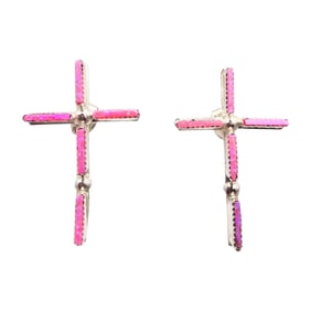 Cletus Lamy Zuni Sterling Opal Cross Earrings