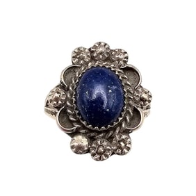 Freda Martinez Navajo Sterling Lapis Ring Sz 7.5