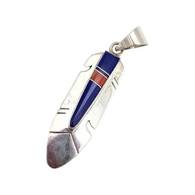 Mary Yazzie Navajo Sterling Multi-Stone Feather Pendant