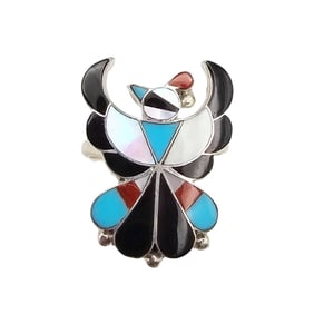 Zuni Sterling Multi-Stone Inlay Ring Sz 7 by Bryce Wallace