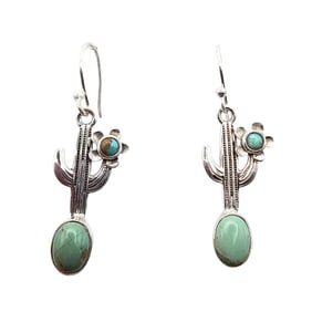 Hada Collection Kingman Turquoise Sterling Cactus Earrings