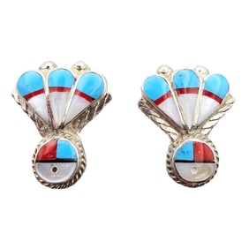 Clarence Pedro Zuni Sterling Multi-Stone Sunface Earrings